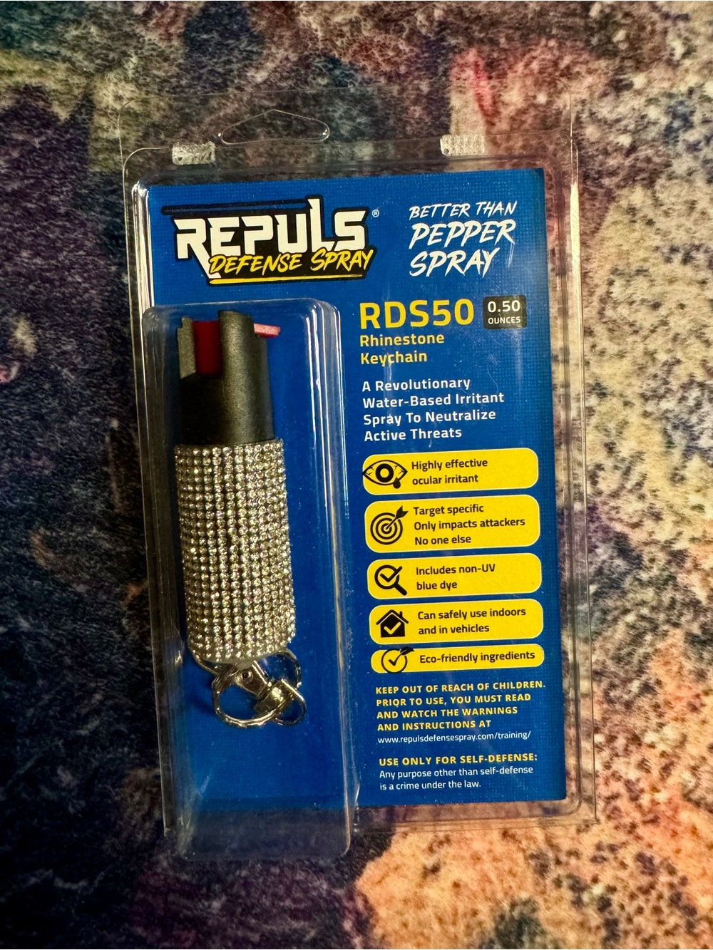 ๐ Repulse Defense Spray RDS50 Silver Rhinestone Keychain - NWT - Picture 6 of 9